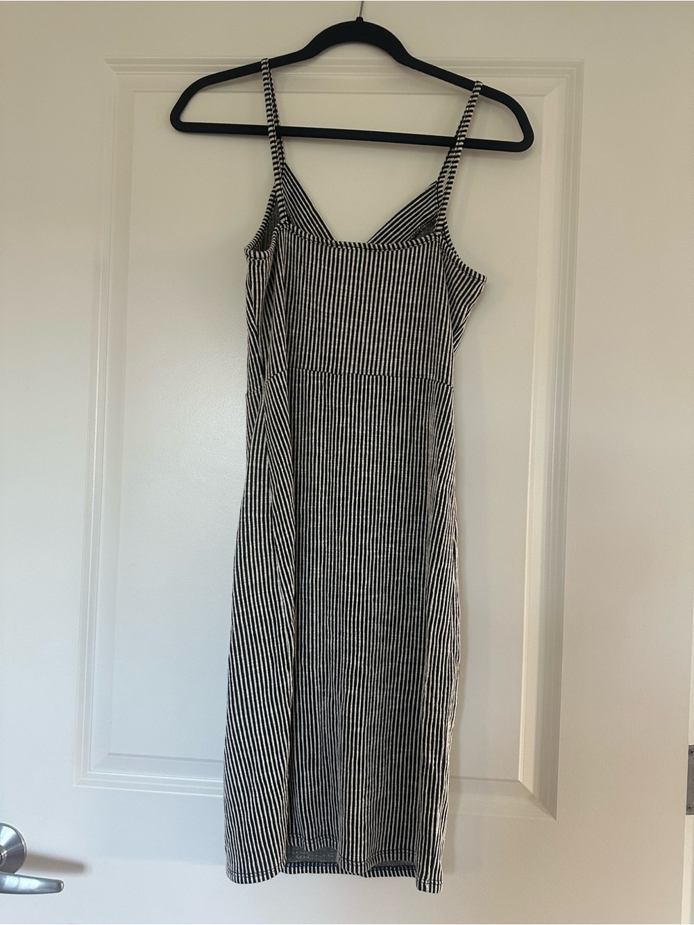 Striped Black and White Button-Front Spaghetti Strap Dress - Picture 2 of 2
